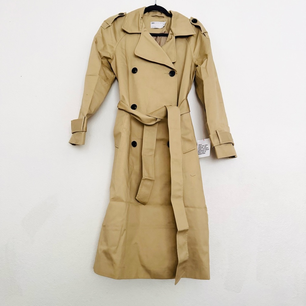 ASOS DESIGN Longline Trenchcoat in Khaki Size 8 Tall - Picture 7 of 16